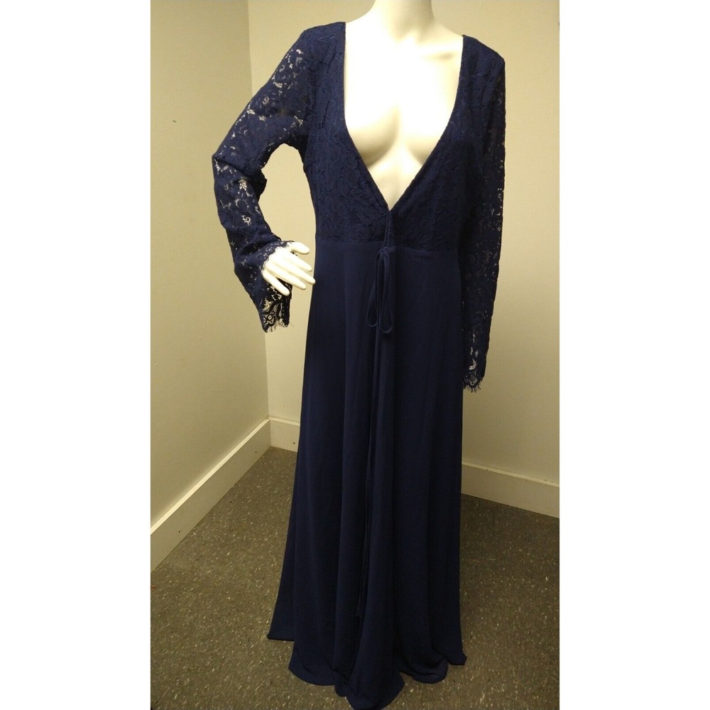 LuLus Womens M Blue Maxi Goddess Floral Lace 60" Long Tie Front Kimono Duster